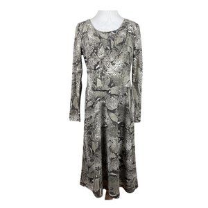 Jones New York Dress Womens Small Snake Print Long Sheer Sleeve A-Line Side‎ Zip